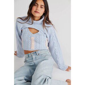 For Love & Lemons Blue & Pink Cable Knit 2-Piece Set Cropped Tank & Shrug XS/S